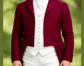 Herren Brighton Burgundy Wolle Regency Tailcoat, Vintage viktorianischer Steampunk Regency Mantel