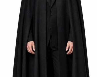Men's Black Wool Long Cape, Handmade Vintage Victorian Winter Wool Coat