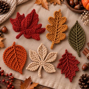 Häkelanleitung für Herbstblätter (PDF), Untersetzer mit Ahorn- und Eichenblattmotiv, Häkelapplikation für den Herbst, Girlandendekoration für Thanksgiving (digitaler Download)