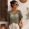 Crochet Mesh Top Pattern PDF, Boho Beach Dress, Summer Crochet Cardigan Top, Lightweight Crochet Vest Pattern, Beachwear Outfit