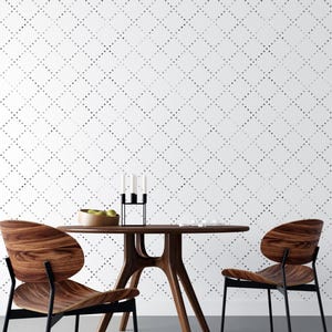 White Minimalist Dotted Diamond Trellis Wallpaper, Modern Geometric Wall Decor, Scandi Style Peel and Stick, Neutral Home Office Accent