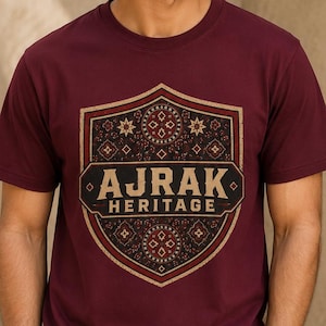 Ajrak Heritage T-Shirt | Unisex Sindhi Block Print Tee, South Asian Folklore Graphic