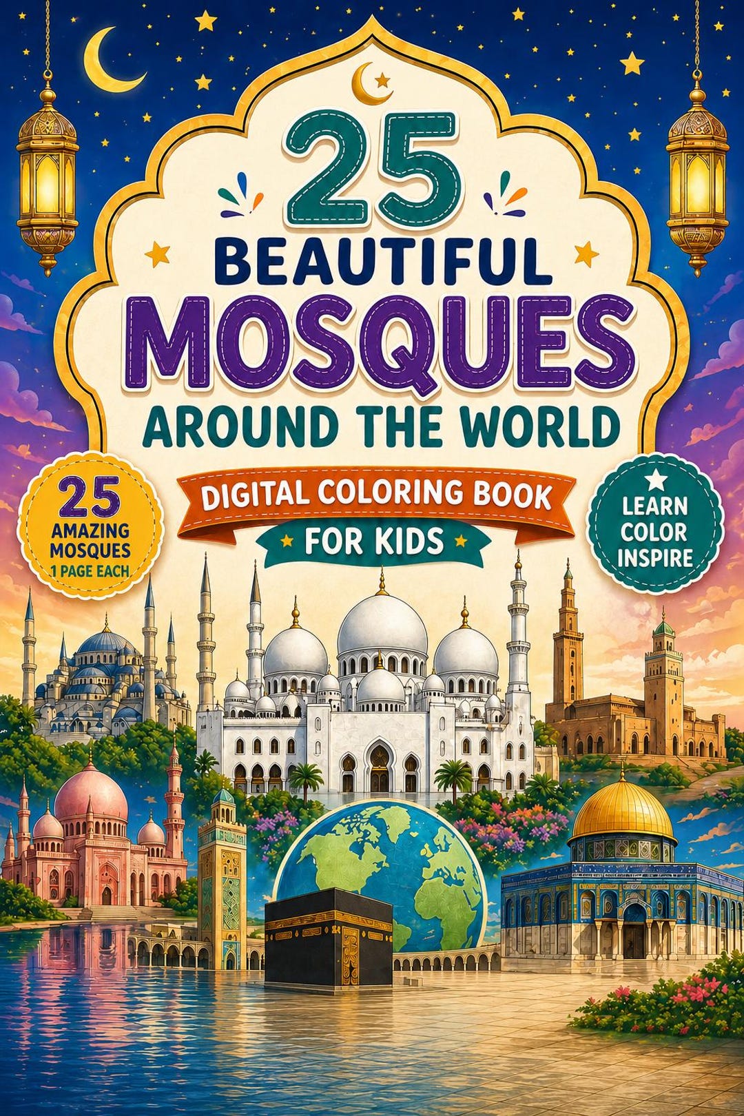 Mosque Colorful Printable 25 Mosques Around the World Coloring Book | Islamic Printable Activity ...