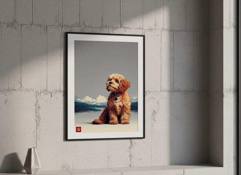Cavapoo Puppy Beach Art Print - Minimalist Dog Wall Decor Poster - Etsy