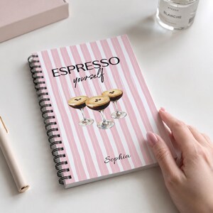 Notizbuch Personalisiert mit Name - Journal Espresso Martini - Notebook liniert, blank, punkteraster oder im Task-Design