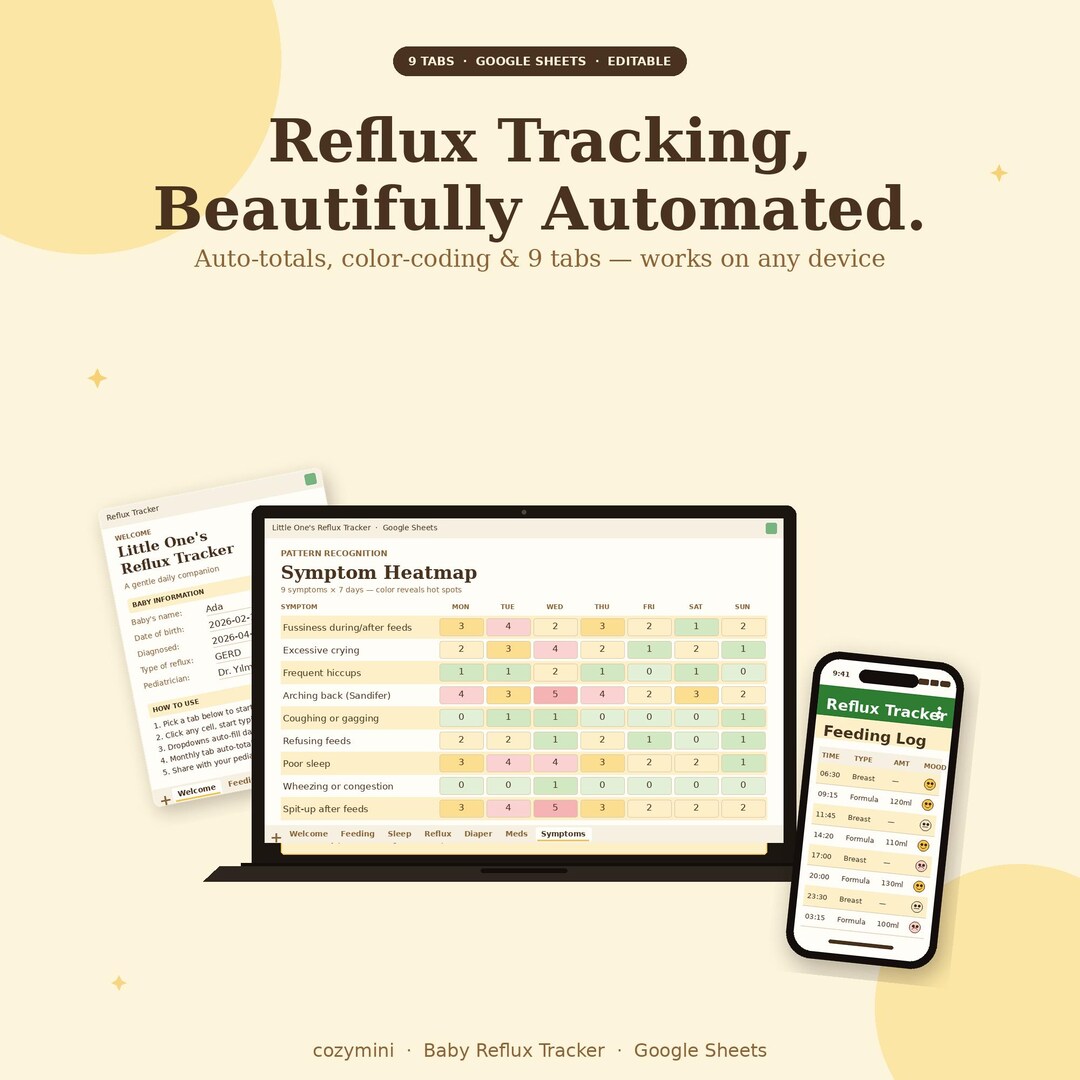 Baby Reflux Tracker | Google Sheets, Excel Feeding Sleep Log (digital ...