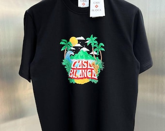 Casablanca Beach Wave Graphic T-Shirt: Cotton Jersey, Men's Summer Casual Wear