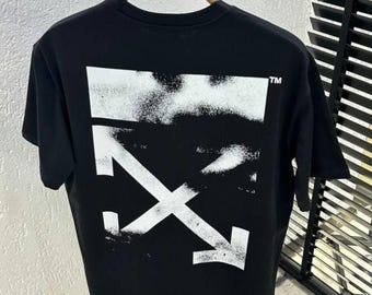 High Quality Off white Stencil arrow Skate logo Black Graphic T-Shirt: Cotton Jersey, Men's Summer Casual Wear