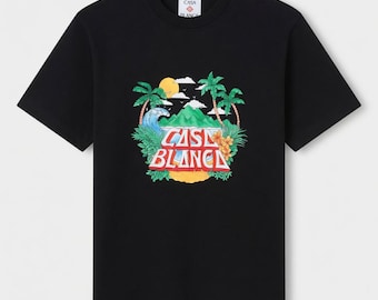 Casablanca Beach Wave Graphic T-Shirt: Cotton Jersey, Men's Summer Casual Wear
