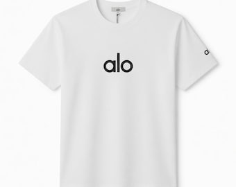 High Quality Alo LogoT-Shirt Cotton Jersey White Men's Summer Casual