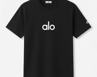 High Quality Alo LogoT-Shirt Cotton Jersey Black Men's Summer Casual