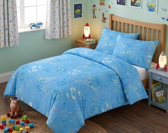 Astronautenbeddengoedset voor kinderen, blauw ruimte dekbedovertrek voor eenpersoons- of tweepersoonsformaat, polyester decoratie voor de kinderkamer met sterrenstelselthema.