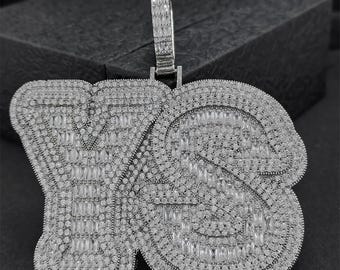Colgante con letra personalizada con incrustaciones de diamantes, dije de collar con nombre personalizado de diamantes baguette, regalo de joyería personalizada para hombre estilo rapero con brillo