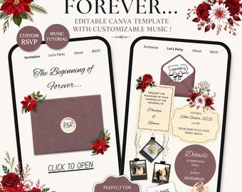 Rose Taupe Floral Wedding Website Template | Editable Canva Digital Invitation with RSVP | Newlywed Template