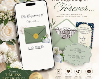 Digital Wedding Invitation Website Template  | Sage Green Minimalist Website |  Editable Canva Design (Instant Download)