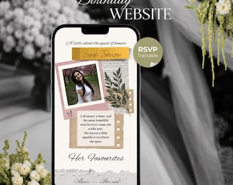 Canva bewerkbare websitesjabloon verjaardagsuitnodiging, interactieve mobiele feestuitnodiging (digitale download)