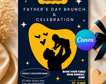 Father's Day Brunch Flyer Template | Restaurant Event Invite | Canva Editable Celebration Design