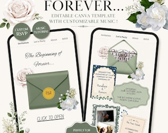 Sage Green Floral Wedding Website Template | Editable Canva Digital Invitation with RSVP