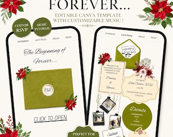 Classic Floral Wedding Website Template | Earthtone Canva Invite | Editable Canva Digital Invitation with RSVP