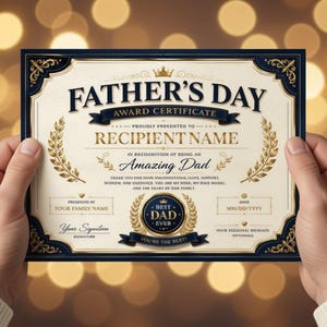 World's  Dad Certificate Template, Father's Day Award Printable, Editable Canva Certificate Download