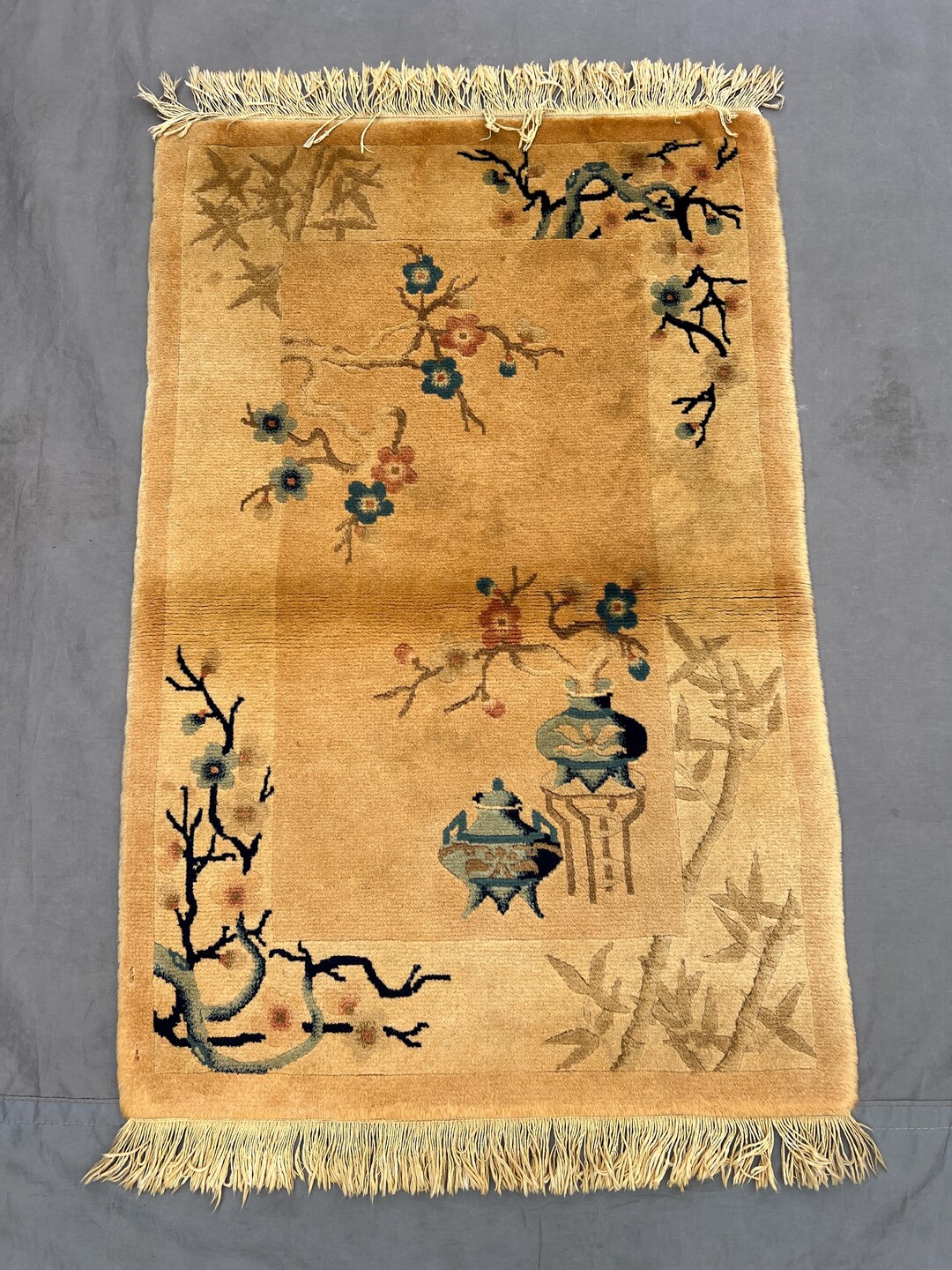 3x2 Feet Antique China Wool Rug Authentic Rug Handmade Hand Knotted Rug ...