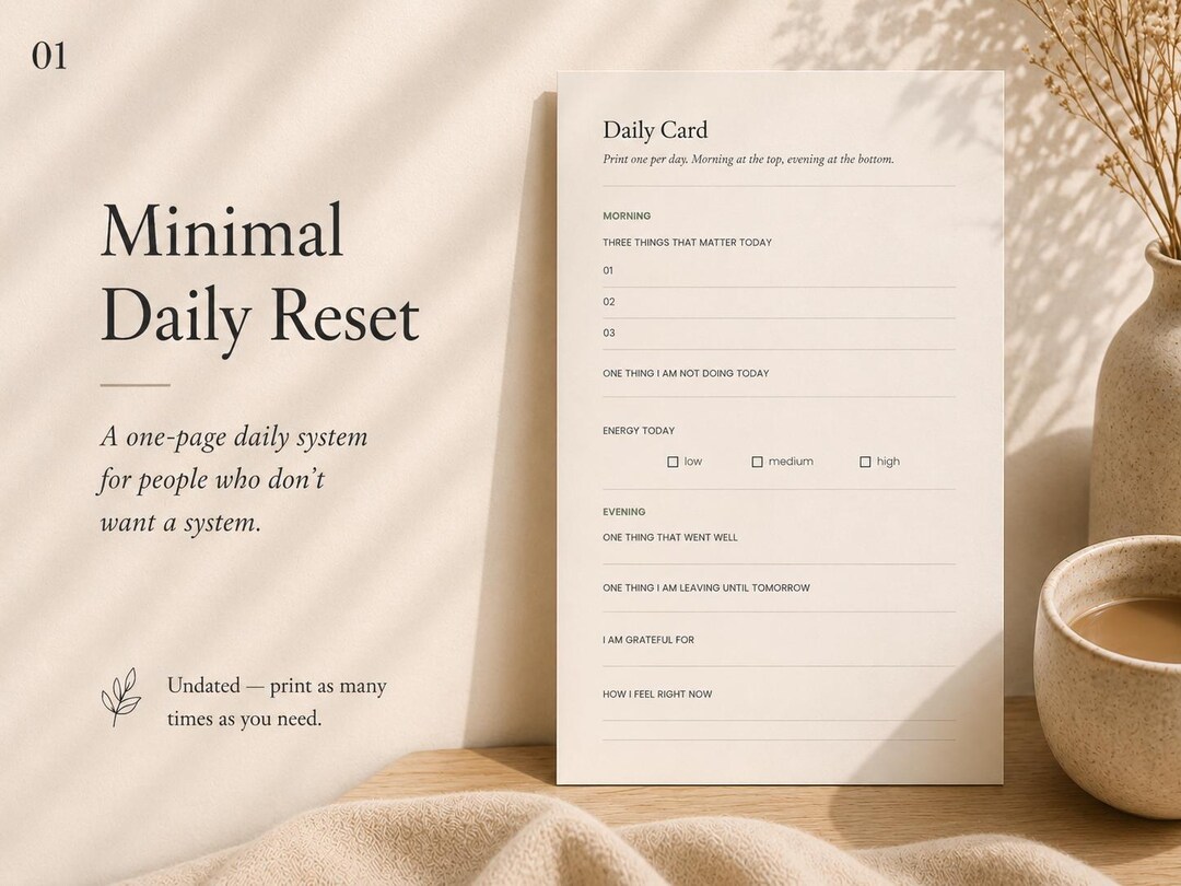 Daily Planner Printable Undated | Minimalist Daily Reset PDF | Habit ...