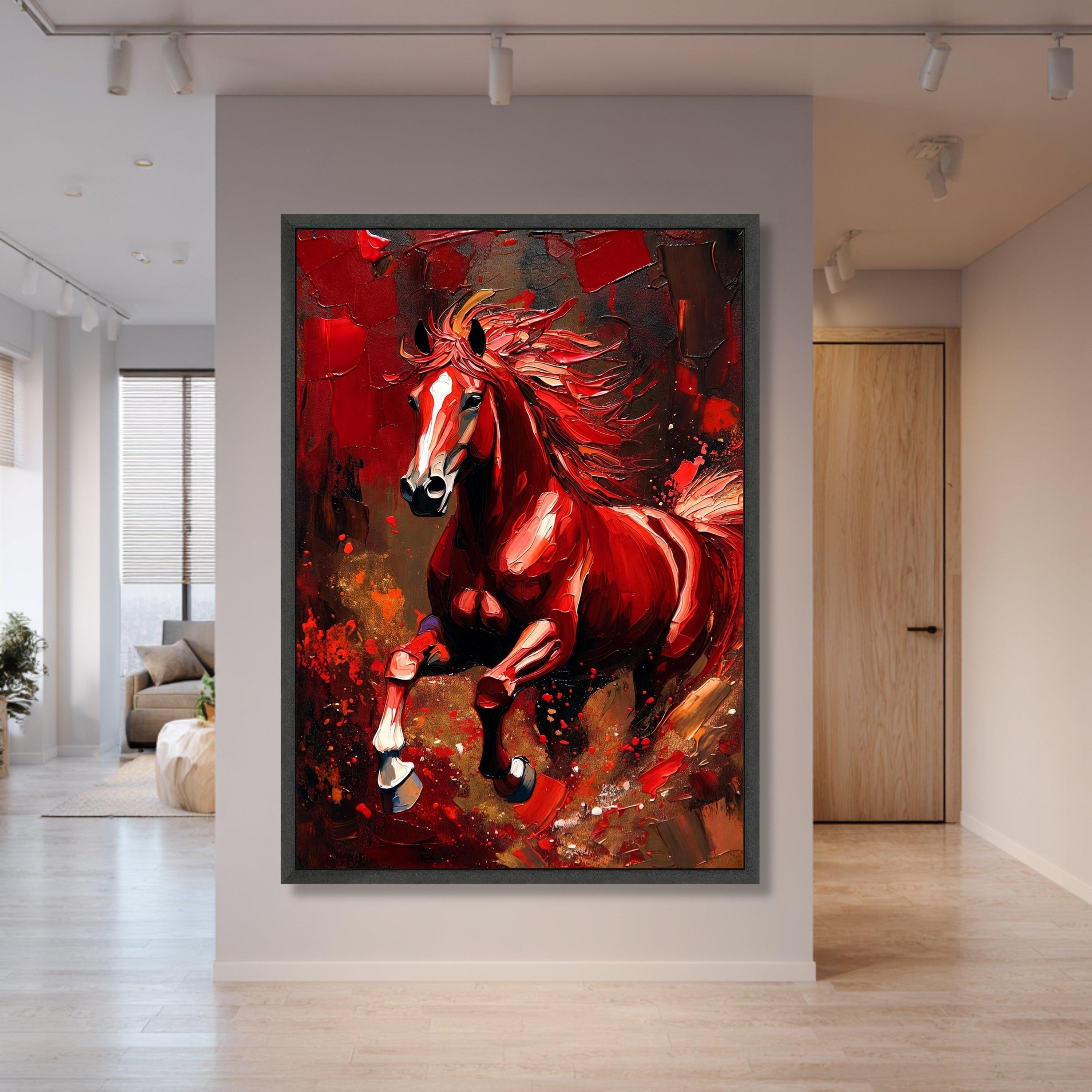 Dynamic Red Horse Canvas Wall Art, Abstract Running Horse Oil Painting ...