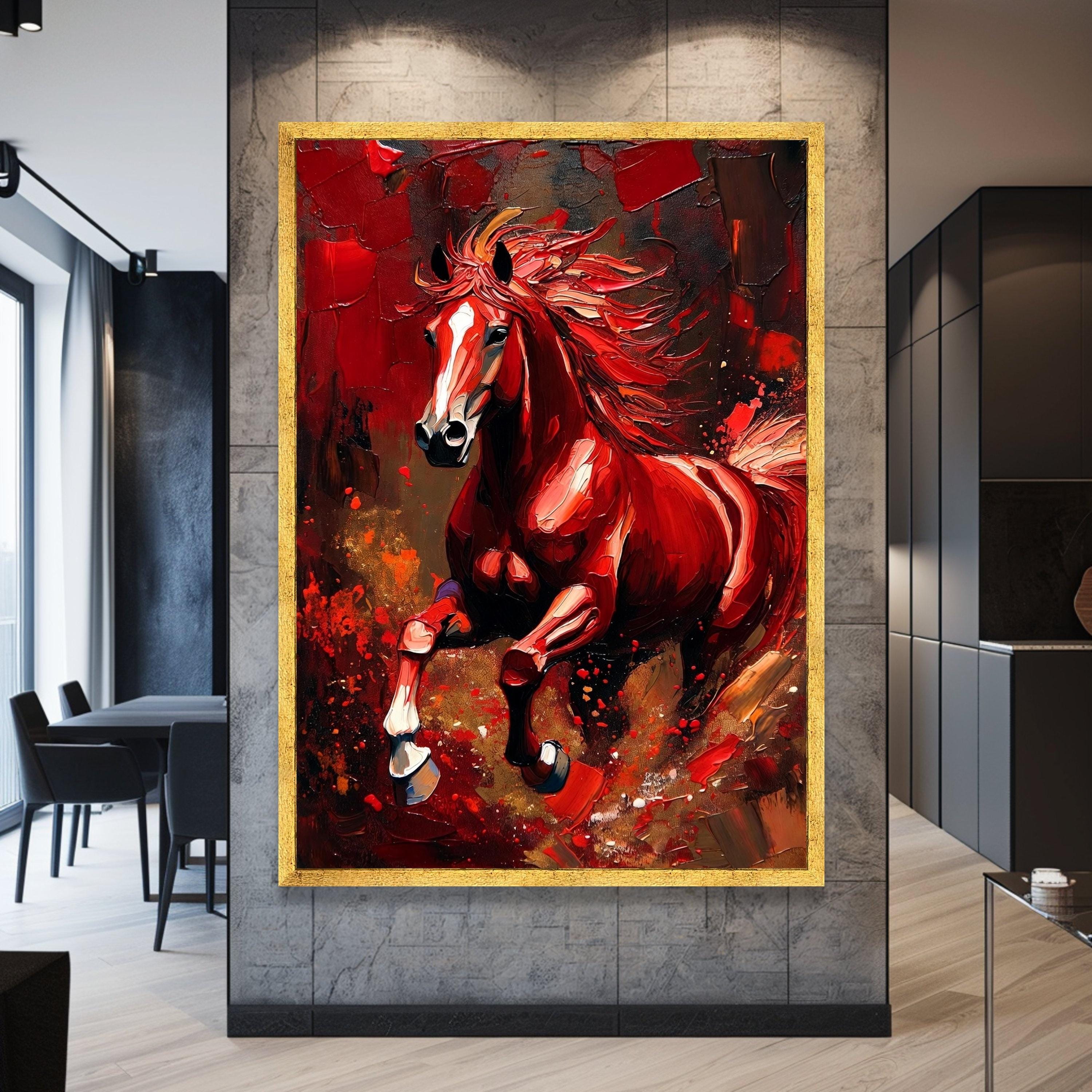 Dynamic Red Horse Canvas Wall Art, Abstract Running Horse Oil Painting ...