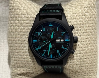 Vintage iwc Automatik-Chronograph Schwarz Edelstahl Schwarzes Zifferblatt Schwarz Lederarmband 42 MM Herren Armbanduhr mit kostenlosem Versand