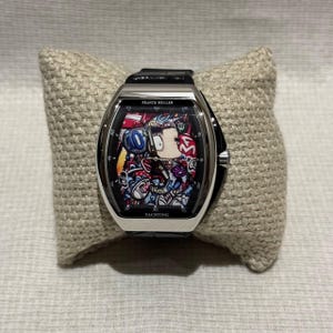 Vintage Franck Muller Multicolour Dial Automatic Movement Silver Stainless Steel Black Leather Strap Men's Wrist Watch With Free Shipping