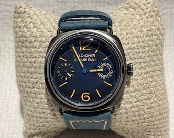 Vintage Panerai Radiomir Automatische Schwarz Edelstahl Blau Zifferblatt Blau Lederband 45 MM Herren Armbanduhr mit kostenlosen Versand