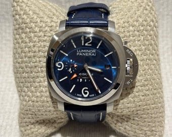 Vintage Panerai Luminor automatisch zilver roestvrij staal blauwe wijzerplaat blauwe leren band 44 mm herenpolshorloge met gratis verzending
