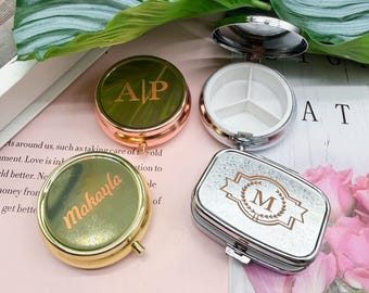 Custom Engraved Round Stainless Steel Pill Box, Pocket-Size Travel Medicine Organizer with 3 Compartments