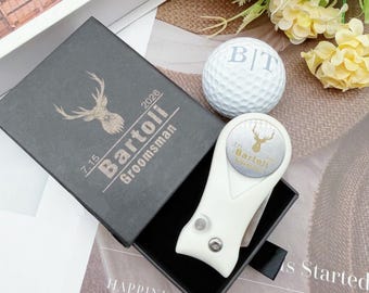 Gepersonaliseerde golfsprinklerset en magnetische balmarkeringsset – gegraveerd cadeau bruidsjonker, aangepaste initialen