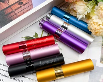 Gepersonaliseerde roterende navulbare parfumverstuiver, aangepaste gegraveerde naam reisspuitfles, draagbare mini-geurcontainer cadeau voor haar