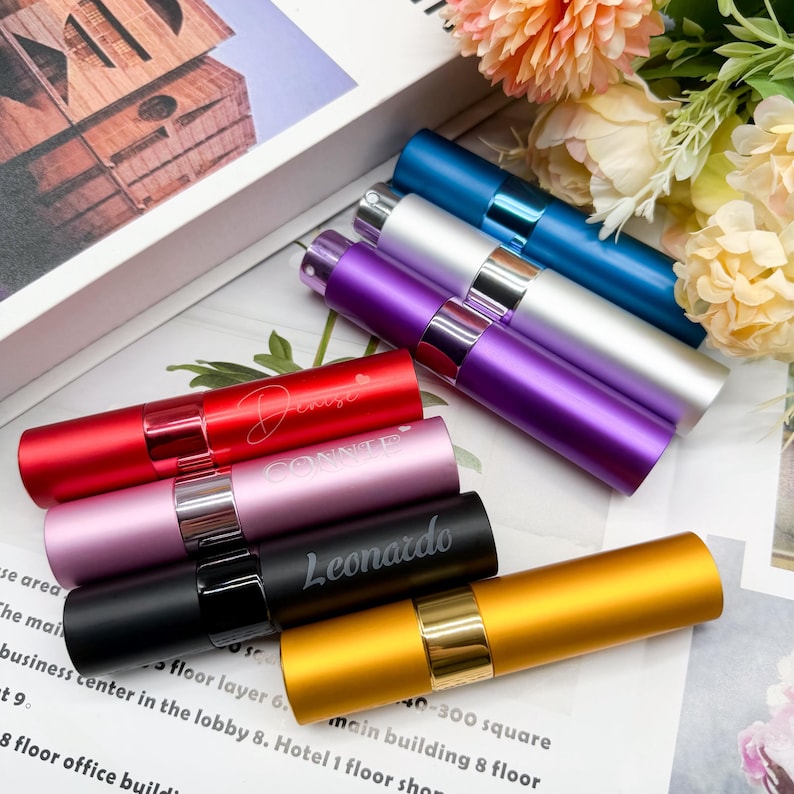 Rotary Twist Travel Perfume Bottle, Custom Engraved Refillable Mini Atomizer, TSA Approved Pocket Fragrance Spray for Daily Trip image 2
