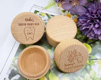 Gepersonaliseerde houten tandenfeedoos aangepaste naam kindertand aandenken doos verloren tanden baby opbergdoos voor jongen meisje tandenfee houder