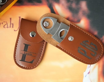Gepersonaliseerde gegraveerde sigarenknipper met leren tas – aangepast huwelijkscadeau voor vader, vaderdag, bruidsjonker