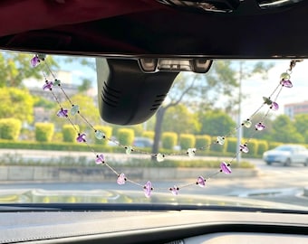 Łańcuszek na lusterko wsteczne z kryształu ametystu, dekoracja samochodowa z zielonych koralików z kamieni szlachetnych, wiszący dodatek do samochodu w stylu boho, prezent dla nowego kierowcy