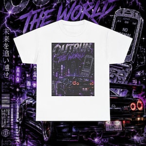Outrun The World Shirt | Retro JDM Street Racing Tee | Cyberpunk Skyline Graphic T-Shirt | Y2K Vaporwave Car Shirt | Drift Aesthetic