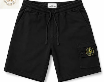 Stone Island Men’s Black Cargo Shorts Luxury Streetwear || Designer Summer Casual Cotton Shorts