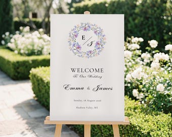 Garden Wedding Welcome Sign Template,Watercolor Pastel Flower Wedding Sign,Welcome Signage,Reception Decor,Garden Party Printable Sign