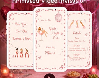 Animated Girls Night Out Video Invitation Template,Girls Night Digital Invite ,Editable Canva Party Invite,Iadies' Night,Instant Download