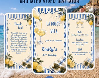 La Dolce Vita Video Birthday Invitation Template,Amalfi Coast Digital Invite,Editable Canva Video Invitation,Lemon Birthday Invite