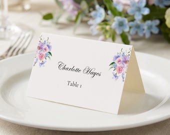 Garden Wedding Place Card Template,Watercolor Pastel Floral Name Card,Romantic Garden Table Setting,Printable Place Cards,Editable Template