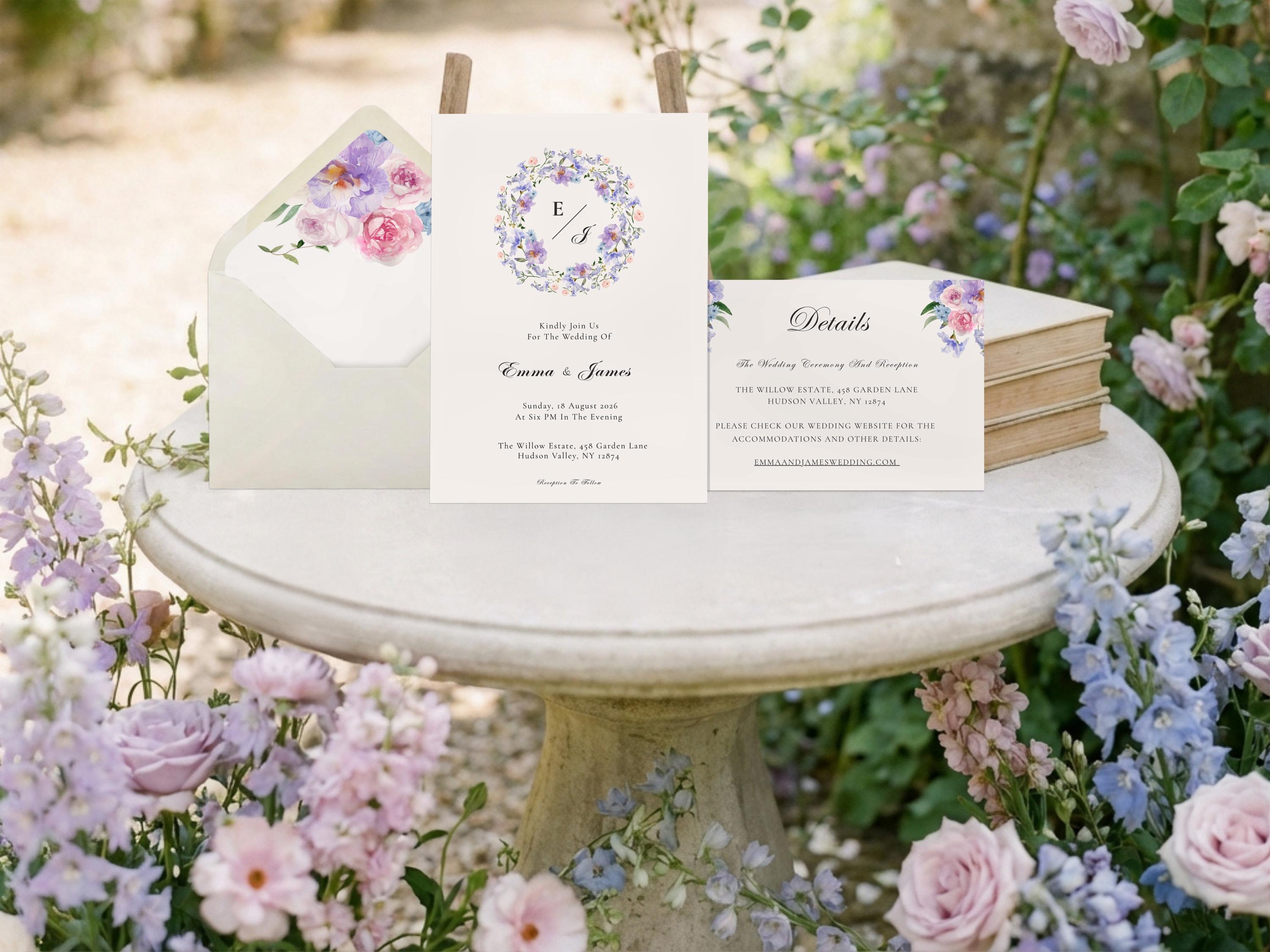 ハート Garden Wedding Invitation Suite Template,watercolor Invite Set