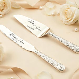 Juego de cortar pastel de bodas vintage, cuchillo y pala de acero inoxidable, regalo de aniversario