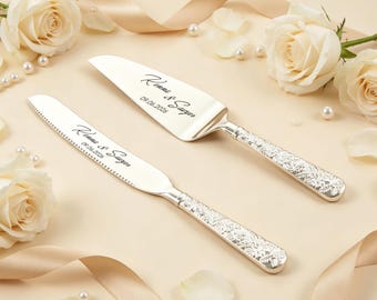 Vintage Wedding Cake Cutting Set, Stainless Steel Knife & Server, Anniversary Gift