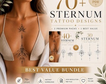 Paquete de más de 70 diseños de tatuajes para el esternón / Florales, ornamentales y botánicos (descarga en PDF)