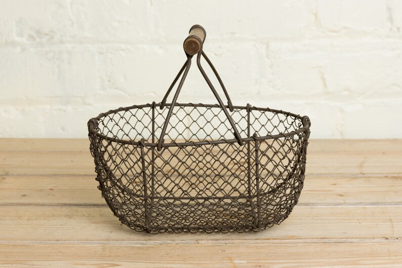 Metal Basket Antique Easter Egg Apple Basket Wire 1940 Iron Vintage Farmhouse